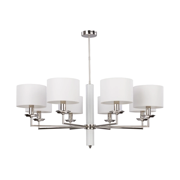 Abażurowy żyrandol Modesto MOD-ZW-8 (BC) tkaninowy biały nikiel