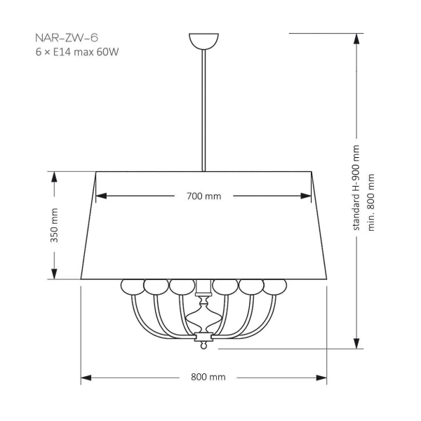 Żyrandol nad wyspę Narni NAR-ZW-6 (BC) z abażurem biały nikiel