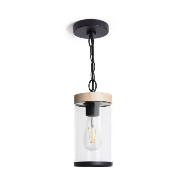 Wisząca lampa na taras Finto ABR-LWZIP44-D IP44 czarna drewniana