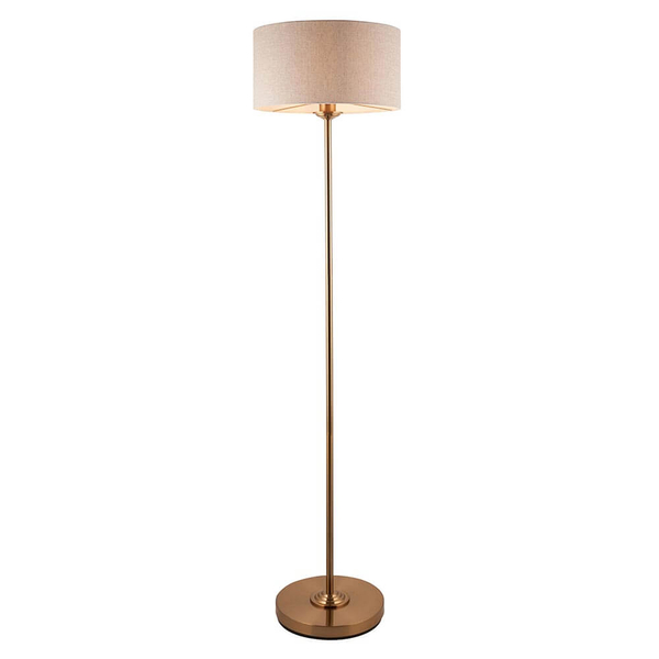 Podłogowa lampa do salonu Highclere 113461 z abażurem mosiądz antyczny