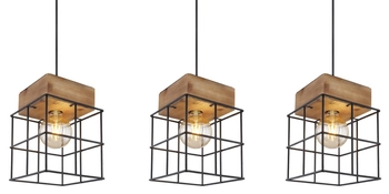 Lampa wisząca Merril 15530-3H metalowe klatki czarne drewno