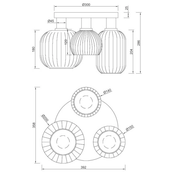 Plafon nasufitowy DIVA 619800308 Trio kule do holu czarny biały złoty