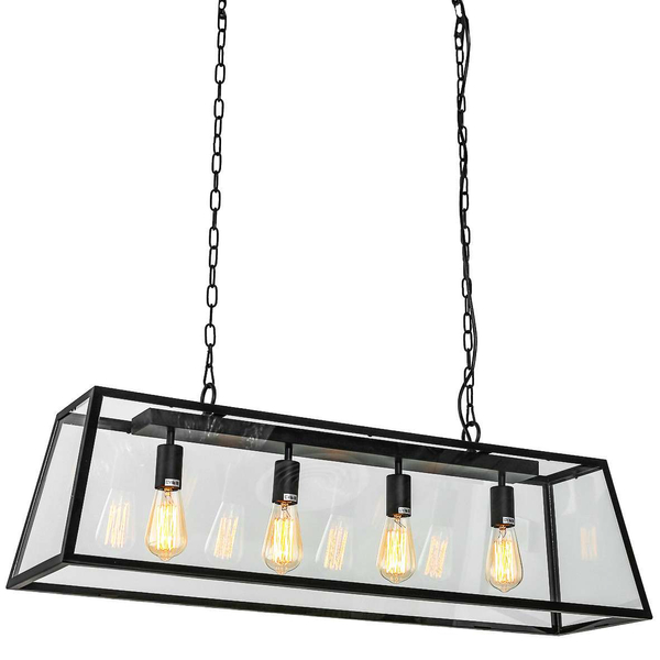 LAMPA wisząca LAVERNO MD-102721-4-B Italux industrialna OPRAWA prostokątna ZWIS klatka na łańcuchu czarna przezroczysta