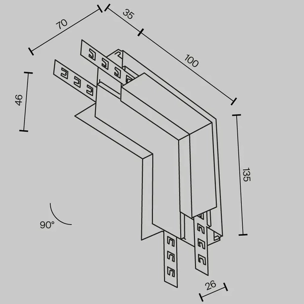 Łącznik-L wpuszczany do magnetycznych szyn Exility TRA034ICL-42.12B czarny