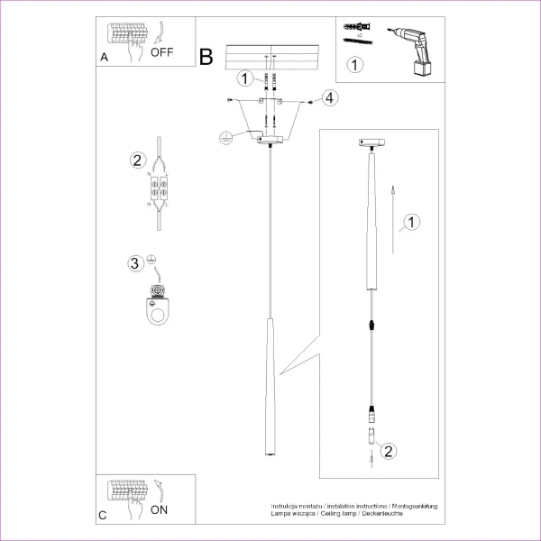 Podłużna lampa wisząca BLISS SL.1462 sopel tuba czarna