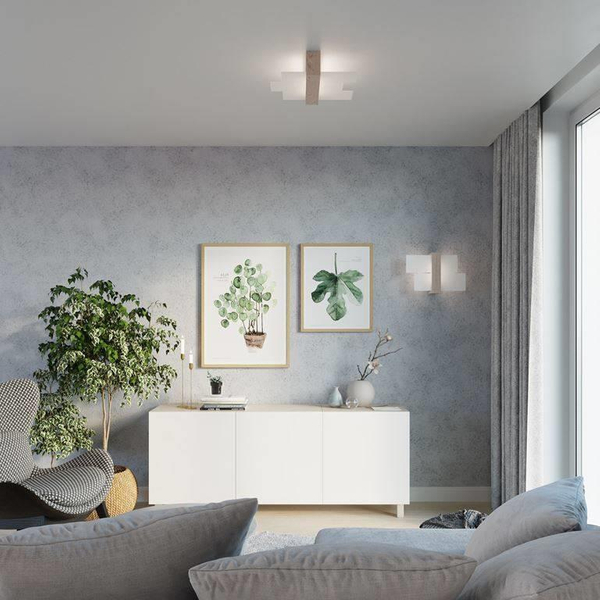Plafon LAMPA sufitowa SL.0076 szklana OPRAWA drewno naturalne
