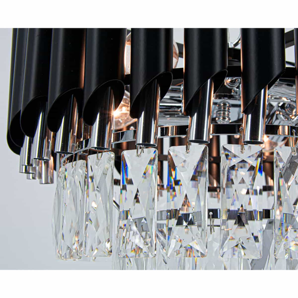 Kryształowa lampa wisząca Toledo 6260/4 8C BL glamour czarna chrom OUTLET