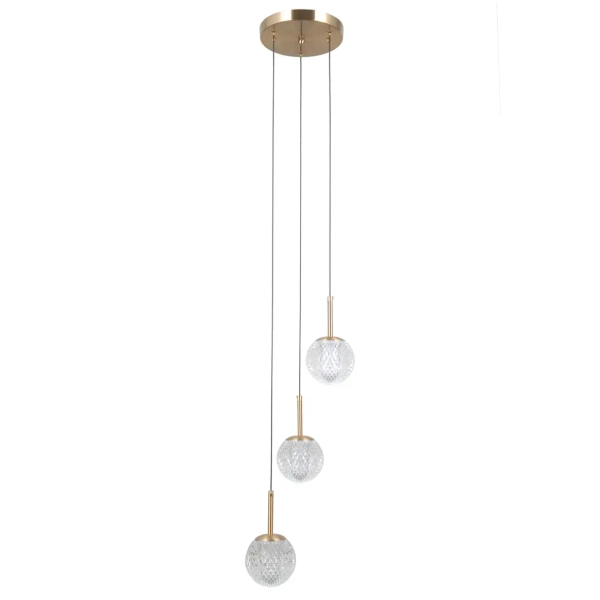 Potrójna kryształowa wisząca lampa Padri PND-40827-3-HBR-CL glamour złota