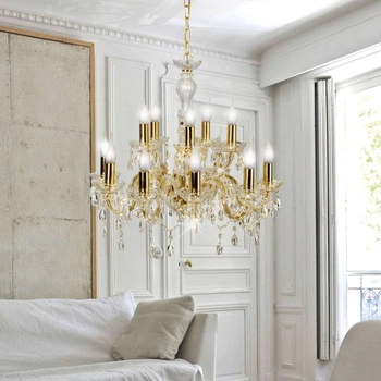 Pałacowa lampa wisząca MARIA TERESA 30-94608 świecznikowy kryształki złote