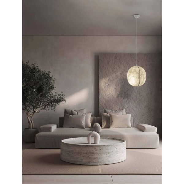 Owalna lampa wisząca MAPIRI LE44747 pajęczyna do salonu jedwabna biała