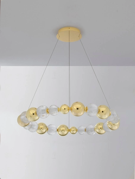 Okrągła lampa wisząca Ponce bąbelki LED 46W crystal złota