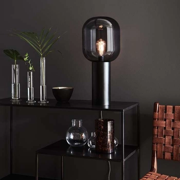 Stołowa LAMPKA loftowa BROOKLYN 107479 Markslojd szklana LAMPA okrągła na biurko industrialna stojąca czarna przydymiona