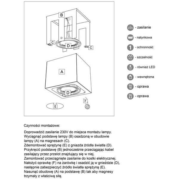 Spot LAMPA sufitowa AWA 7083 Shilo natynkowa OPRAWA reflektorowa DOWNLIGHT biały