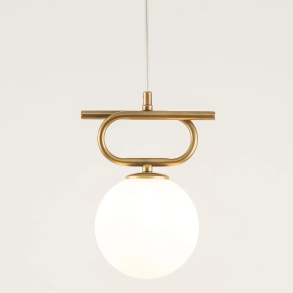 Lampa zwisowa do salonu kula Tes 33631 Sigma glamour mleczny klosz złota