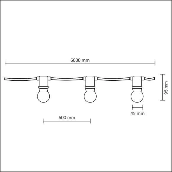 Łańcuch świetlny z oprawkami na żarówki 10szt 6,2m E27 IP44 czarny