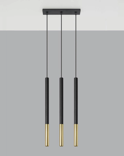 Wisząca LAMPA tuby SL.0892 metalowa OPRAWA zwis na listwie czarny złoty