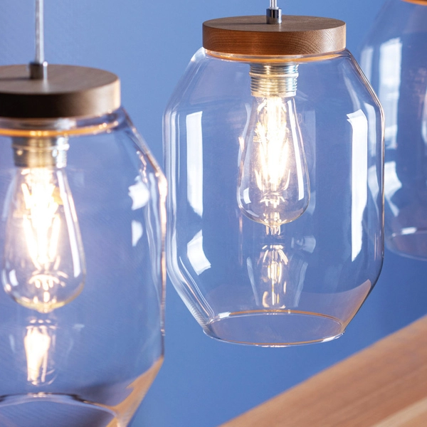Lampa wisząca VASO 169110374 szklany zwis słoik przezroczyste drewno