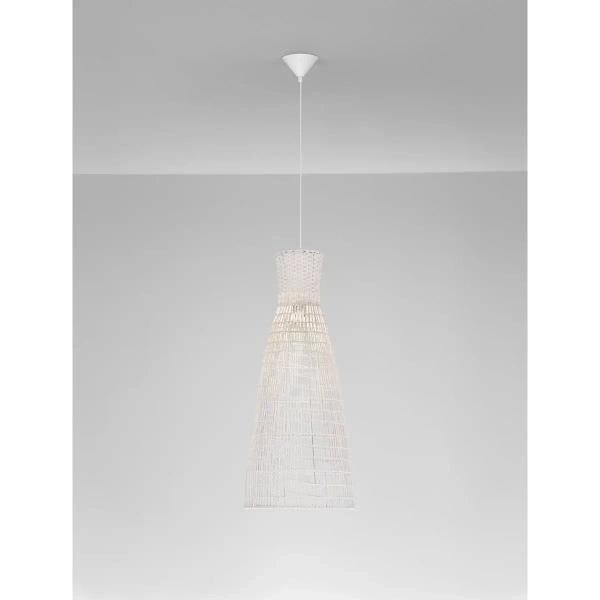 Wisząca lampa z ratanu nad stół GALIRIO LE45368 do jadalni biała