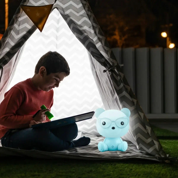 Dziecięca lampka stołowa Miś okularnik 327192 LED 2,5W USB niebieska