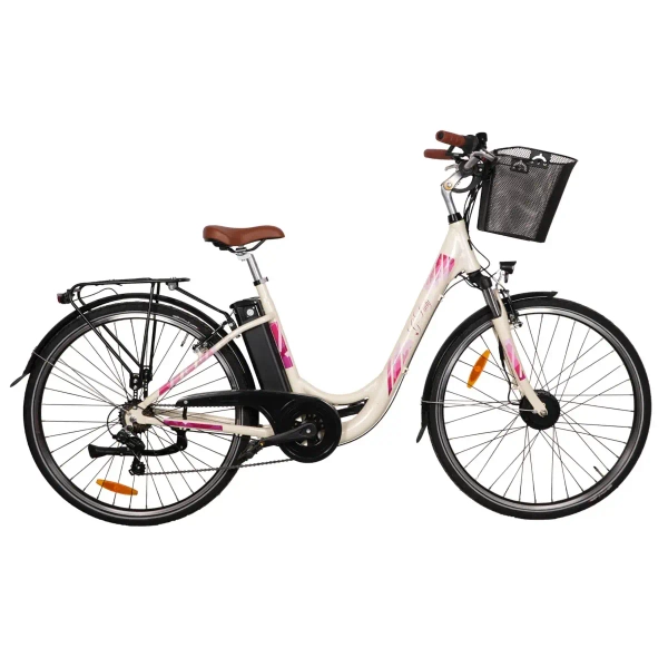 Rower elektryczny z koszykiem Goldbike 326942 28" do 80 km 42V / 2A różowy