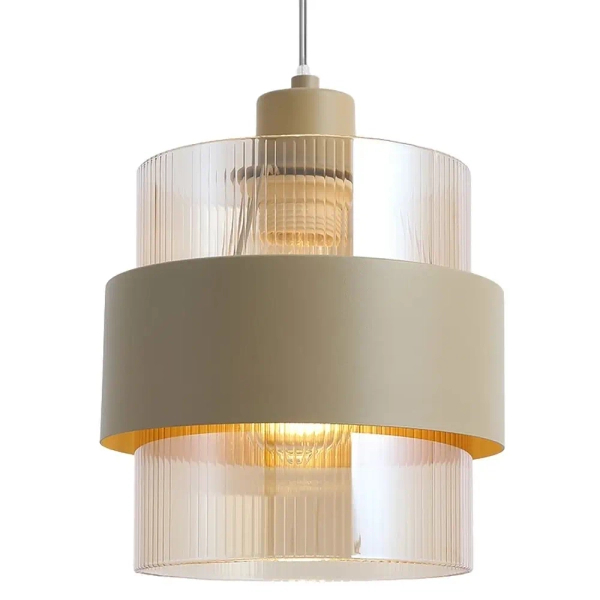 Żebrowana lampa wisząca do jadalni Valentino ML2239 potrójna beżowa
