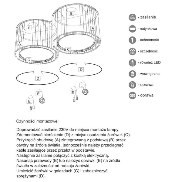 Spot LAMPA sufitowa MIKI 7019 Shilo natynkowa OPRAWA DOWNLIGHT do łazienki biały