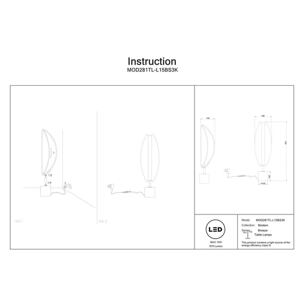 Lampka stołowa Breeze MOD281TL-L15BS3K LED 15W 3000K mosiądz przezroczysty