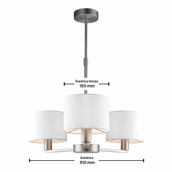Lampa wisząca abażurowa Daley 60256 Endon nikiel biała srebrna