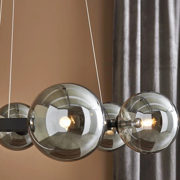 Modernistyczna LAMPA wisząca CIRCLE 108051 Markslojd loftowa OPRAWA metalowy ZWIS szklane kule czarne przydymione