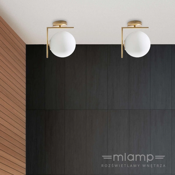 Kinkiet LAMPA ścienna CONDI MBM-7475/1-G MDECO modernistyczna OPRAWA szklana kula ball mosiądz biała