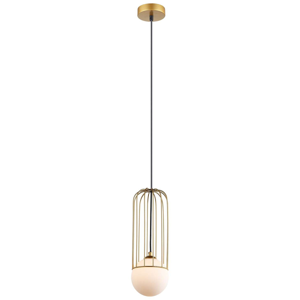Druciana LAMPA wisząca SIMON MDM-3938/1 GD Italux metalowa OPRAWA drut ZWIS szklana kula ball klatka loft złota