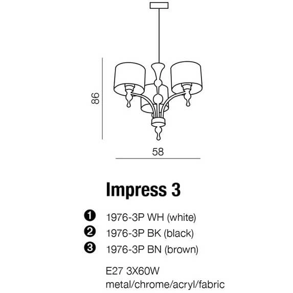 Abażurowa lampa wisząca Impress do salonu biała chrom