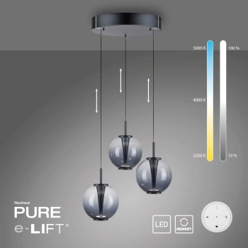 Regulowana lampa wisząca PURE E-INFINITY czarna szara 2222-15 3x7W 2200-5000K zmienna barwa