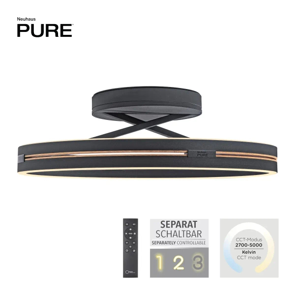 Sterowany pilotem plafon PURE E-LOOP czarny 6552-18 1xLED 33W 2700-5000K ze zmienną barwą