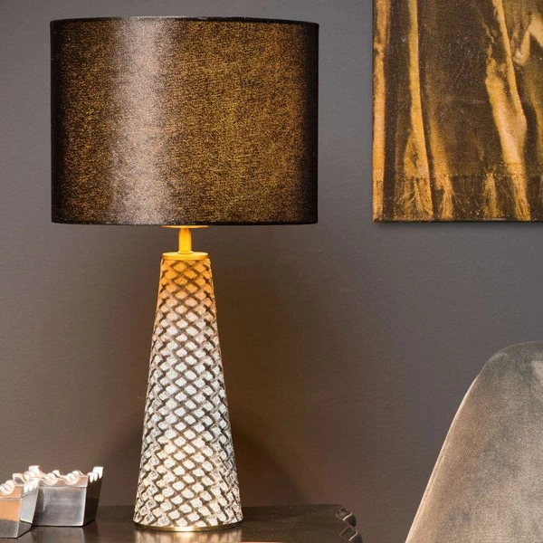 Abażurowa LAMPA stołowa VELVET 10501/81/30 Lucide stojąca LAMPKA nocna czarna szara