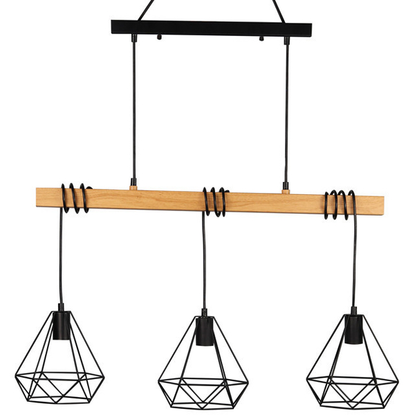 Druciana LAMPA wisząca VIGO WOOD metalowa OPRAWA drewniana belka zwis czarny brązowy