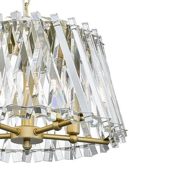 Złoty żyrandol pokojowy Mirabell kryształy na łańcuchu nad stół