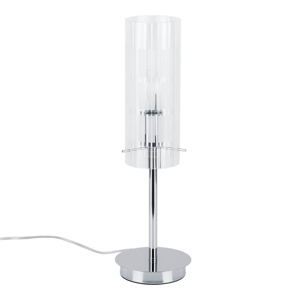 Stojąca lampa stołowa Max szklana tuba przezroczysta chrom
