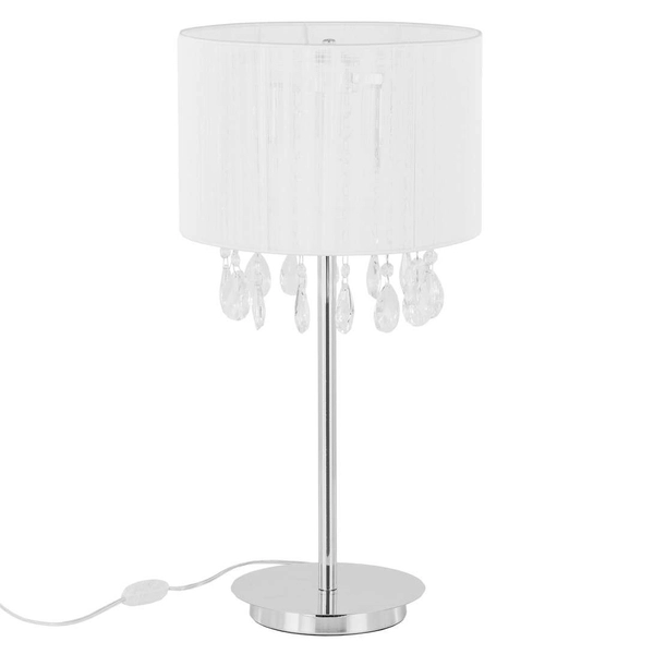 Stojąca LAMPA glamour ESSENCE MTM9262/3P Italux klasyczna LAMPKA stojąca abażurowa kryształki mgła organza biała