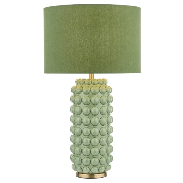Tkaninowa lampa stołowa Etzel ETZ4224 ceramiczna zielona mosiądz