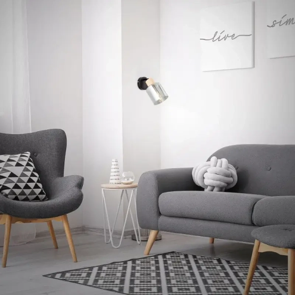 Szklany kinkiet ścienny Weald 99837/93 drewniany czarny przydymiony