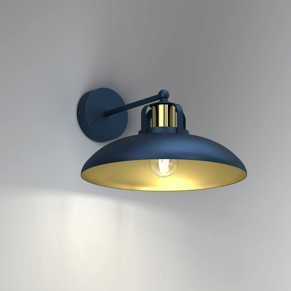 Nowoczesna lampa ścienna Felix do salonu niebieska złota