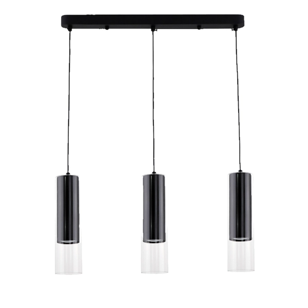 Wiszące tuby salonowe Manacor LP-232/3L BK Light Prestige czarna szklana lampa