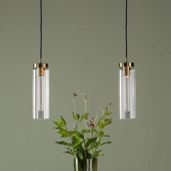 Wisząca lampa vintage Jodelle JOD0163 szklana tuba polerowany brąz