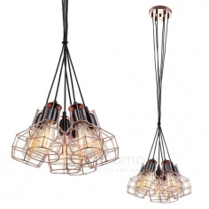 LAMPA wisząca PERIFO MDM-2272/6 BK+COP Italux industrialna OPRAWA metalowy ZWIS druciane klatki loft miedź