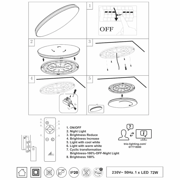 Lampa sufitowa okrągła Nagano 677718000 Trio LED 72W 3000-5500K biała