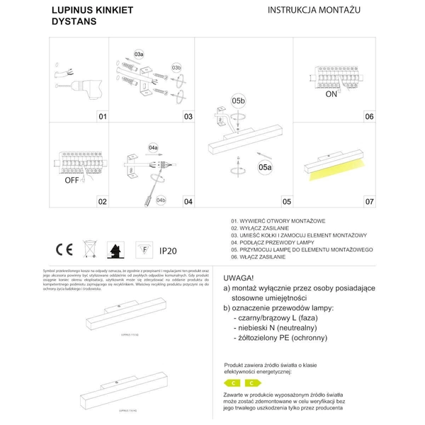 Liniowa ścienna lampa Lupinus 6115D02202-1 Elkim LED 12W 4000K podłużna biała