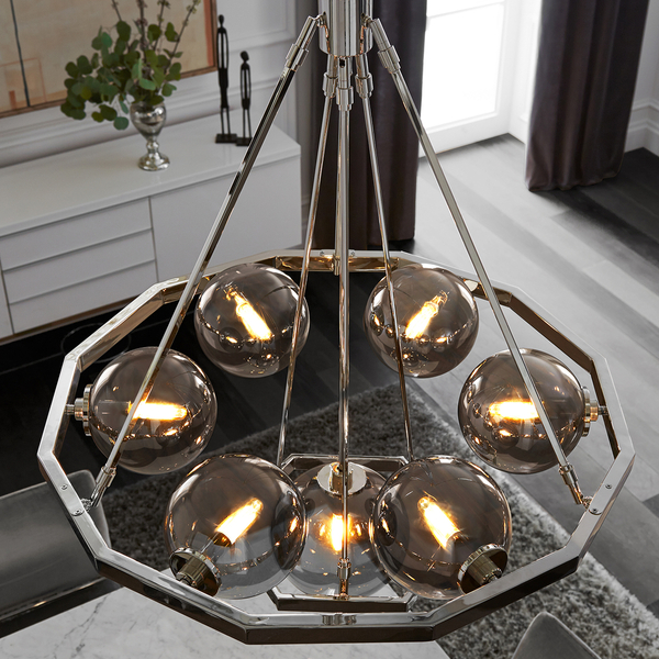 Wisząca lampa QN-HARPER7 geometryczna rama kule nikiel