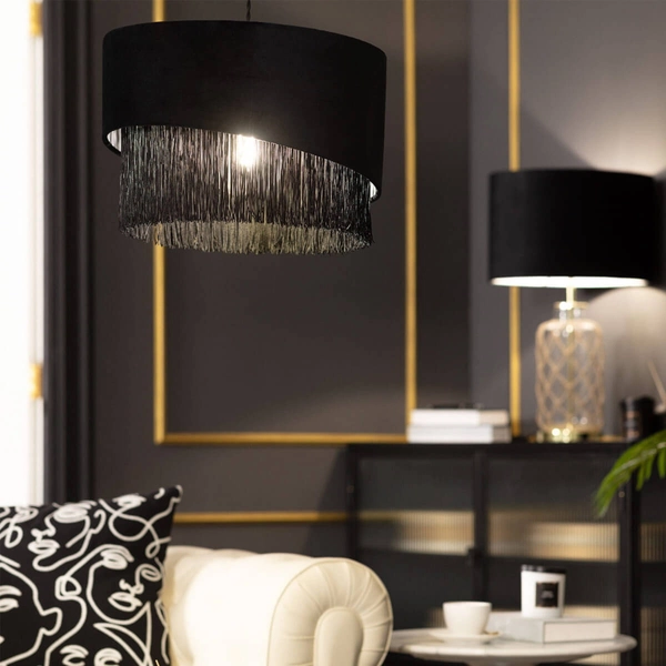 Materiałowa lampa wisząca Fonte ABR-LWAF-E27 Abruzzo aksamit czarny