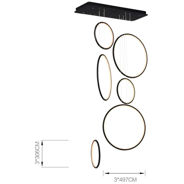 LAMPA wisząca MDECO SLIM/000019/3000/B metalowa OPRAWA listwa LED 130W 3000K zwis kaskada pierścienie rings czarne